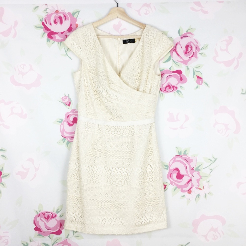 Guess Ivory Cream Lace Wrap Style Dress 10
